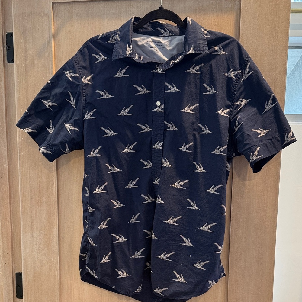 Banana Republic Navy Bird Print Shirt